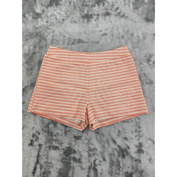 Bo Bel Striped High Waist Shorts Size L Peach Cream Exposed Back Zipper Cotton - Picture 1 of 10